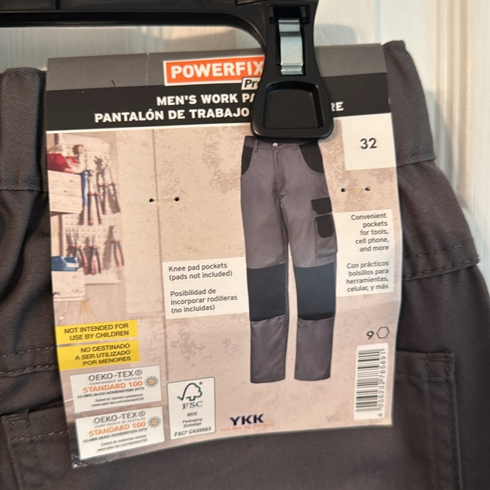NWT Powerfix Men's Size 32 Gray Work Cargo Pants with Black Reinforced Panels - Picture 8 of 11